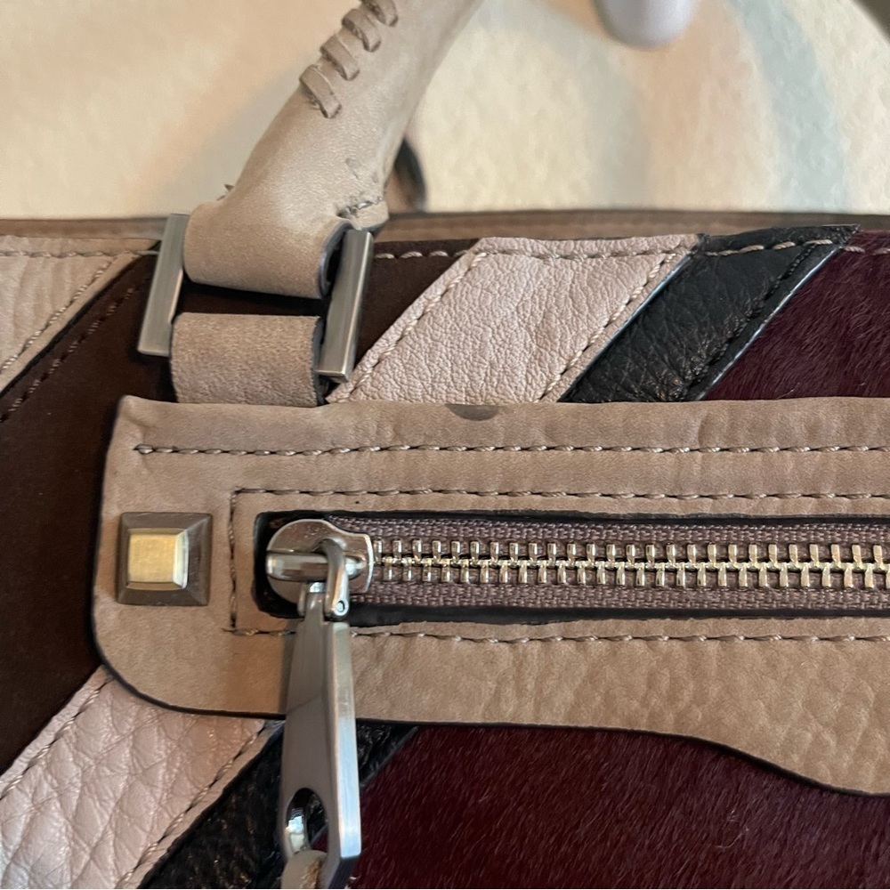 REBECCA MINKOFF Leather Calf Hair Graphit Multi Regan Satchel Removable Strap - Picture 6 of 15